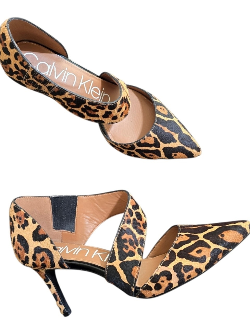 Calvin Klein Gella Leopard Print Pointed-Toe D'Orsay Heels 8 Brown Black Career
